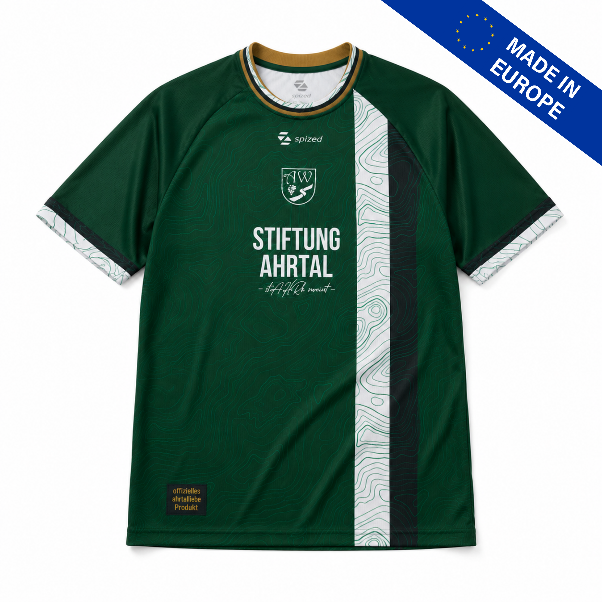 Ahrtal Trikot in grün, weiß und schwarz, Made in Europe, für Sport und Ahrtalliebe und Heimatpatriotismus