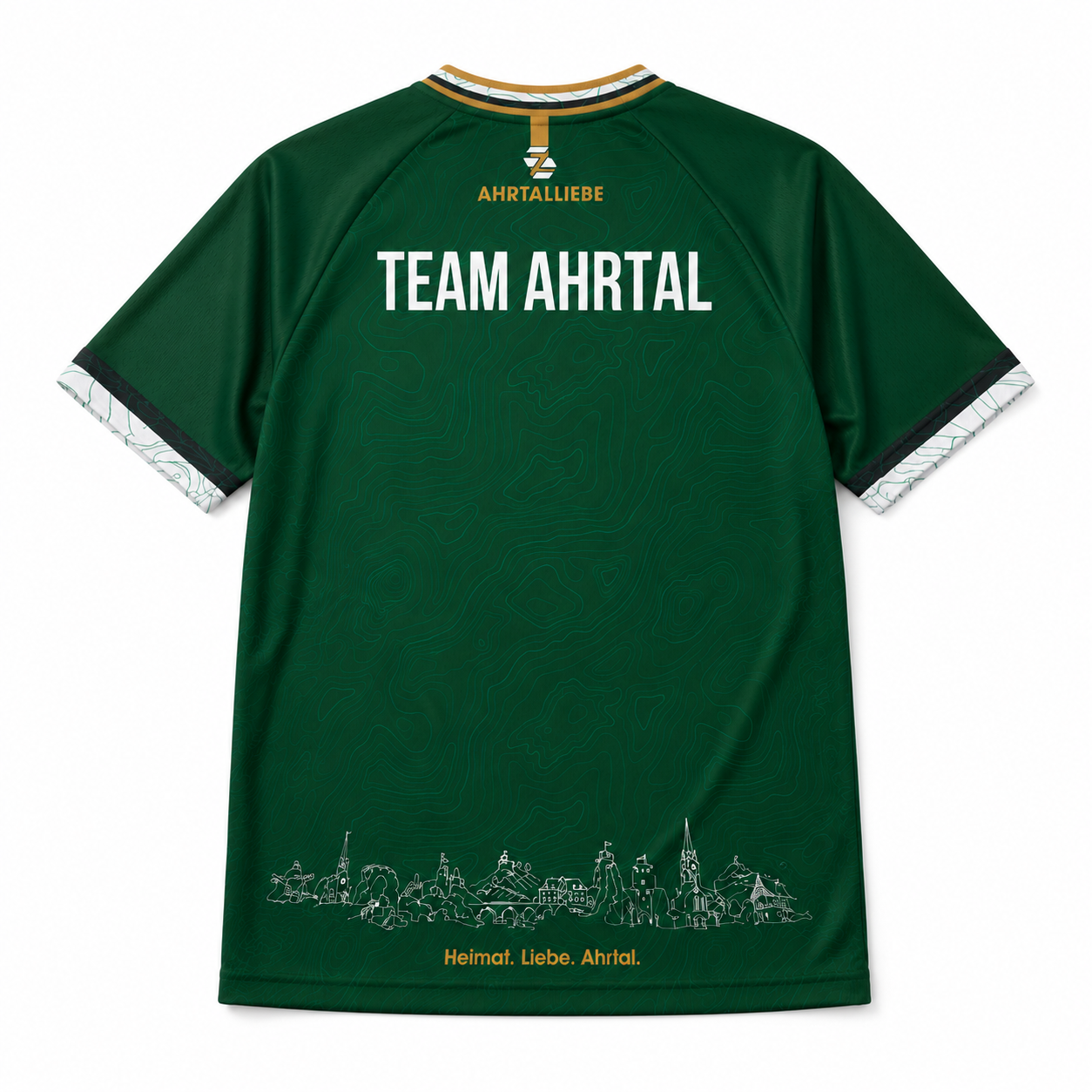 Ahrtal-Trikot in dunklem Grün mit topographischen Höhenelementen